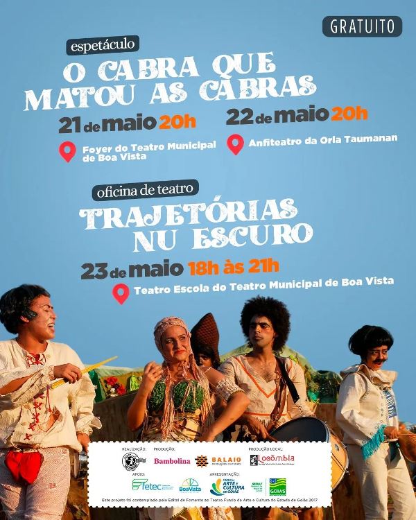 Teatro Nu Escuro viaja a Roraima para oficina e apresentações de “O Cabra Que Matou As Cabras”