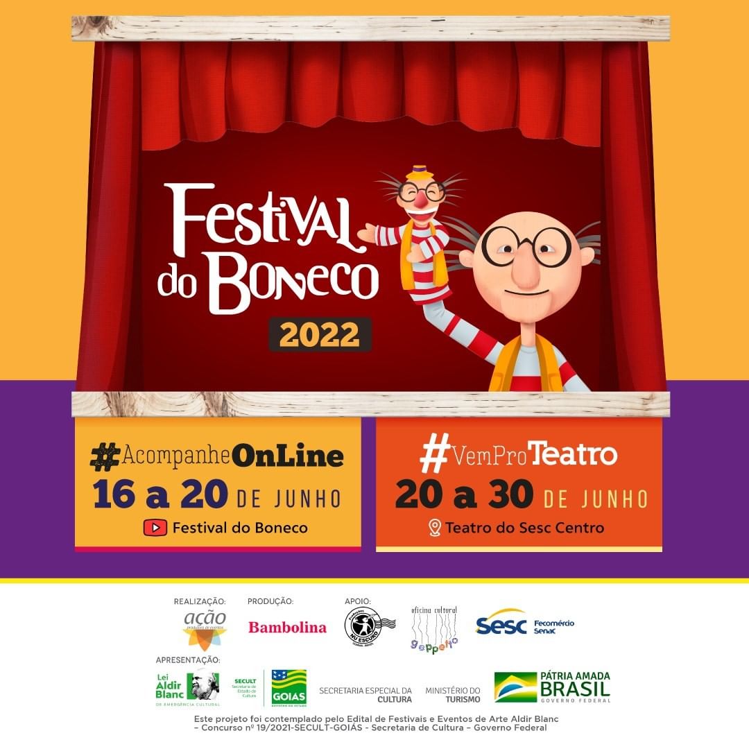 Sexta edição do Festival do Boneco começa neste final de semana em Goiânia, com programação gratuita e em formato híbrido