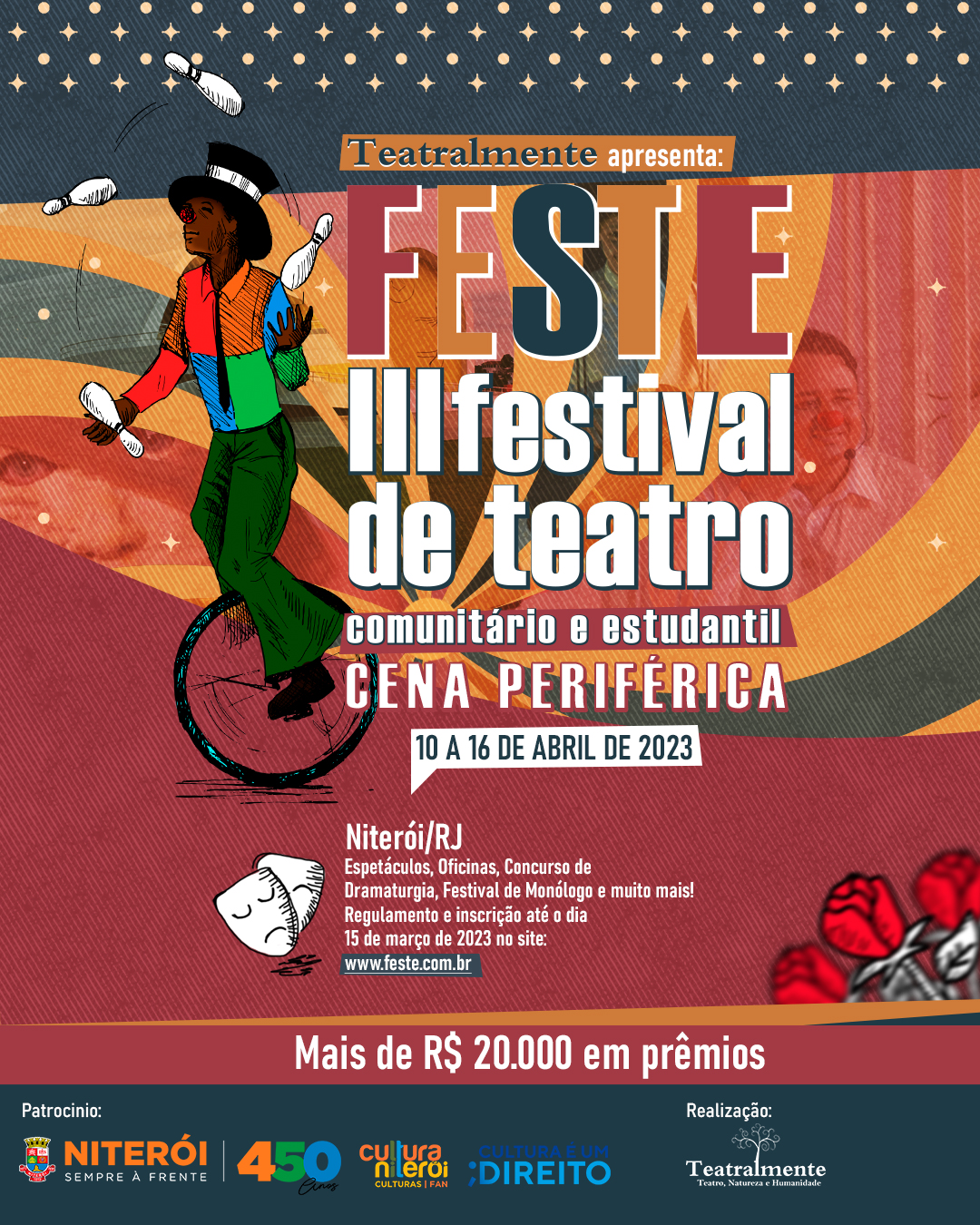 Inscrições abertas para o III Festival de Teatro Comunitário e Estudantil pomovido pelo Teatralmente